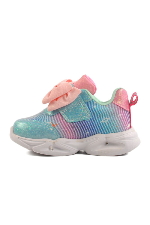 Turquoise Velcro Lighted Girls Sneakers 24002 B