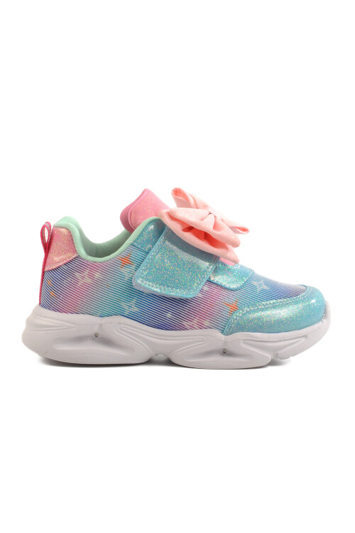 Turquoise Velcro Lighted Girls Sneakers 24002 P