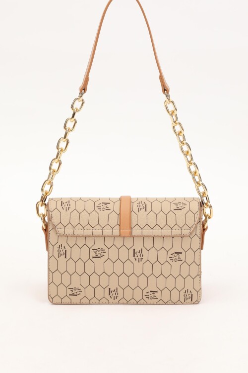 حقيبة كتف مطبوعة بنقشة قرص العسل من جلد المنك 930088