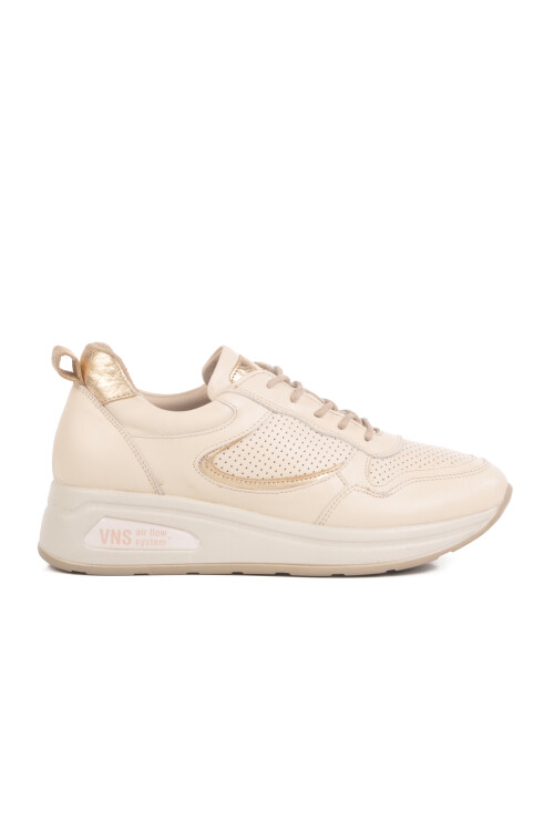 Beige Air Flow Genuine Leather Womens Casual Shoes 2216654Y Z