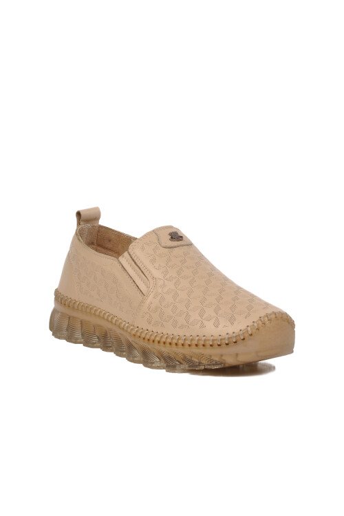 حذاء كاجوال نسائي من الجلد الطبيعي باللون البيج 0002 Z