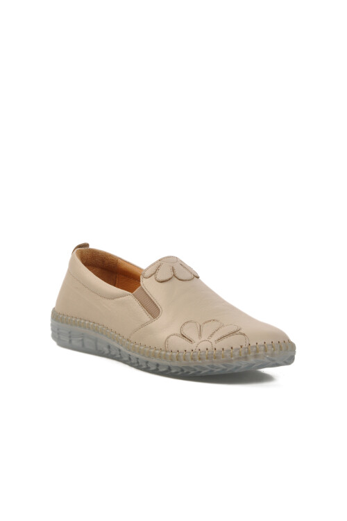 Beige Genuine Leather Womens Casual Shoes 04035 Z