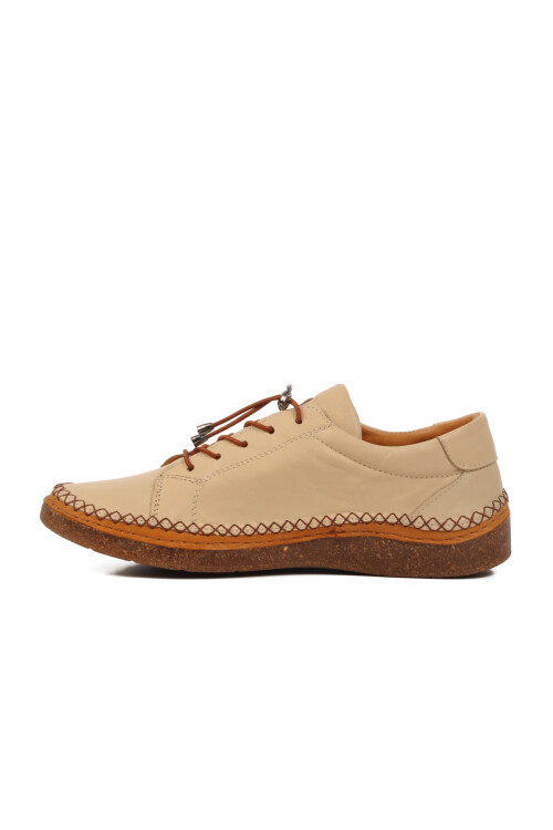 حذاء كاجوال نسائي تشريحي من الجلد الطبيعي باللون البيج AY8207 Z