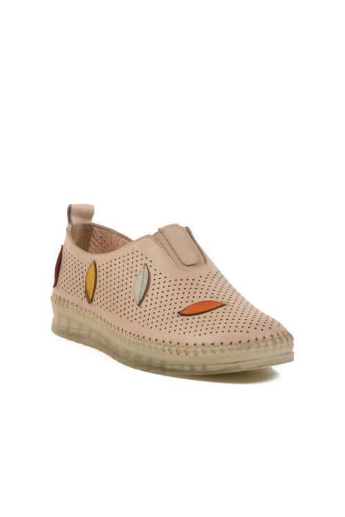 Beige Genuine Leather Womens Casual Shoes 515 Z