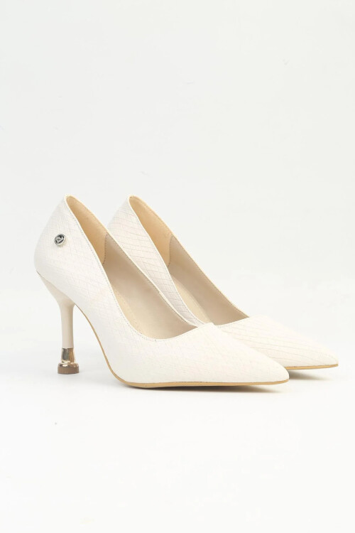 Bej İnce Topuklu Kadın Abiye Ayakkabı PC-54022 Z