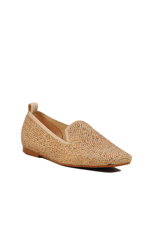 Beige Light Stone Embroidered Womens Ballerinas 277146 Z