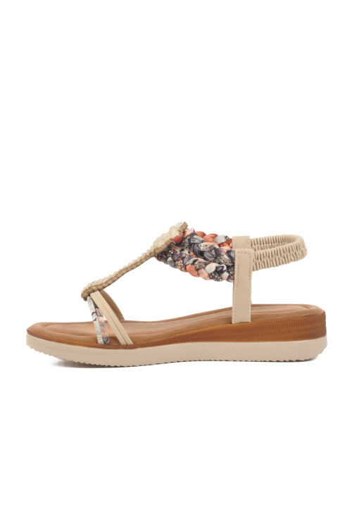 Beige Embroidered Light Thin Sole Womens Sandals 358131 Z