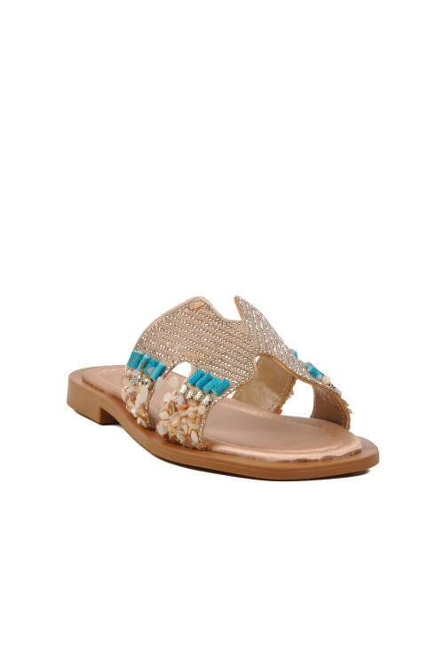 شبشب نسائي خفيف الوزن بنعل رفيع مطرز بأحجار بيج 246048 Z