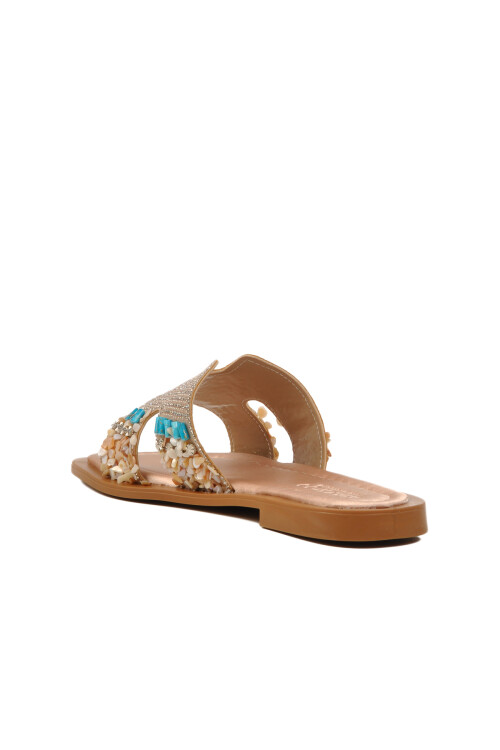 شبشب نسائي خفيف الوزن بنعل رفيع مطرز بأحجار بيج 246048 Z