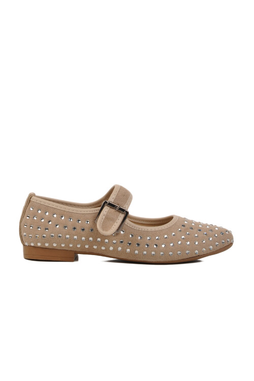 Beige Stone Embroidered Womens Ballerinas 354159 Z