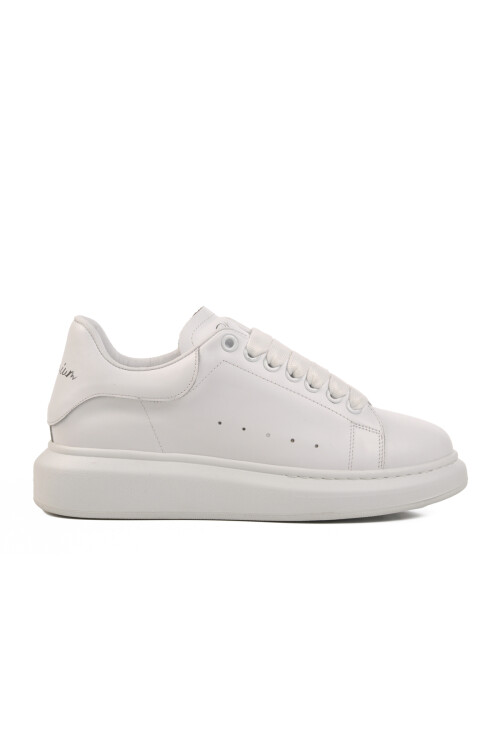 White Genuine Leather Mens Sneaker Premium 02028 M