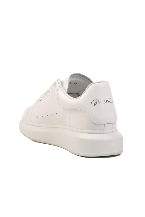 White Genuine Leather Mens Sneaker Premium 02028 M