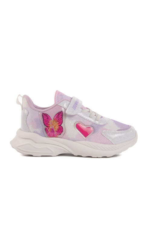 White Lilac Velcro Mesh Girls Sneakers Ruffon F
