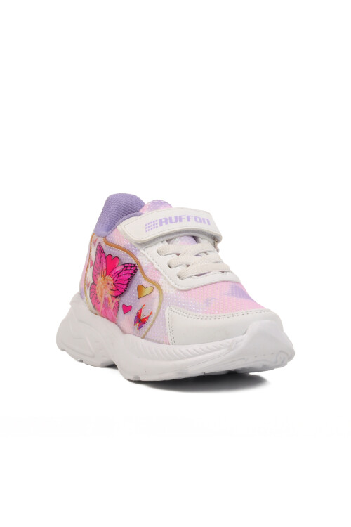 White Lilac Mesh Velcro Girls Sneakers Ruffon P
