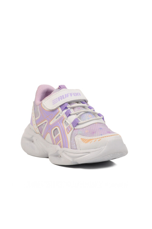 Beyaz Lila Cırtlı Fileli Hafif Kız Çocuk Spor Ayakkabı 2351 P