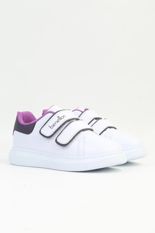 Beyaz-Mor Cırtlı Unisex Çocuk Sneaker BN-31805 P