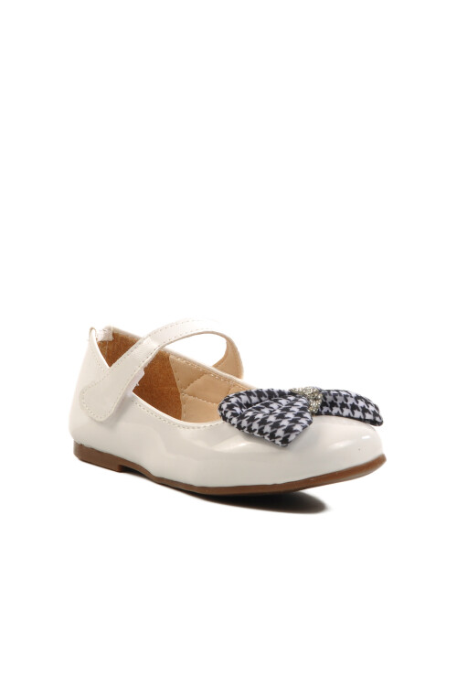 White Patent Leather Girls Bow Ribbon Ballerina Flats 180 P