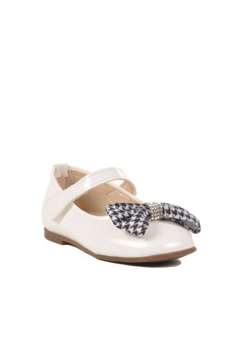 صخريحذاء باليه خفيف الوزن للفتيات بشريط من الجلد اللامع باللون الأبيض مقاس 180 ب