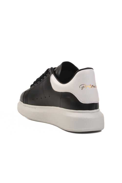 Beyaz Siyah Beyaz Hakiki Deri Erkek Sneaker Premium 02028 M