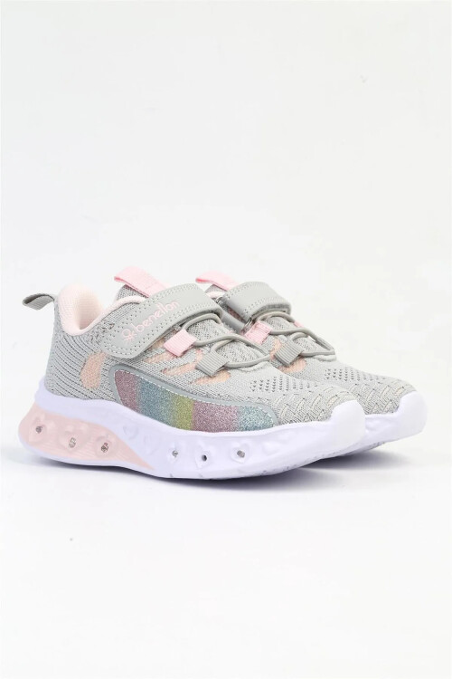 Gri Triko Işıklı Cırtlı Çocuk Spor Ayakkabı BNI-10124 P