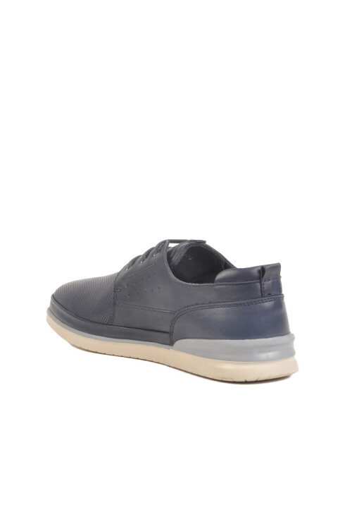 Navy Blue Genuine Leather Mens Casual Shoes Lion M