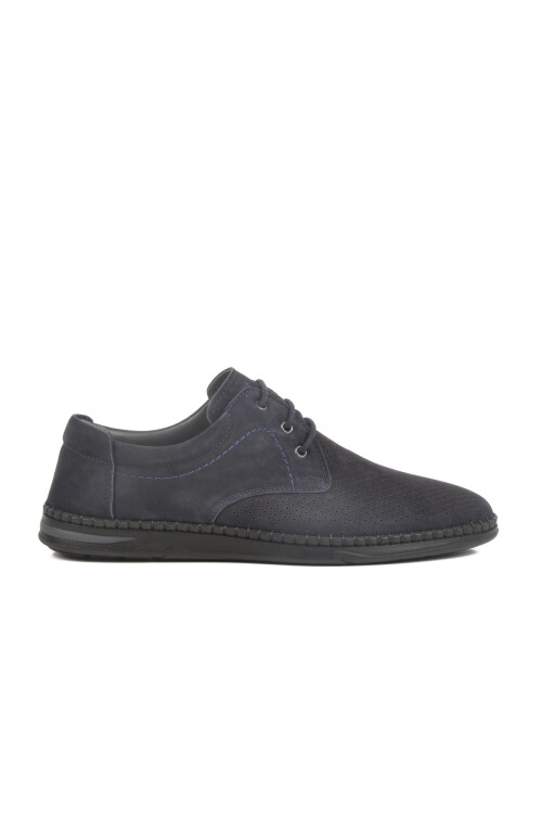 Navy Blue Nubuck Genuine Leather Mens Casual Shoes Lion M