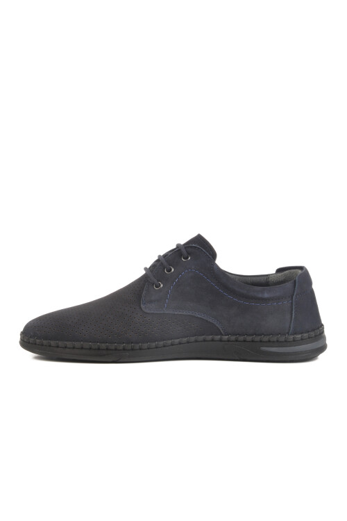 Navy Blue Nubuck Genuine Leather Mens Casual Shoes Lion M