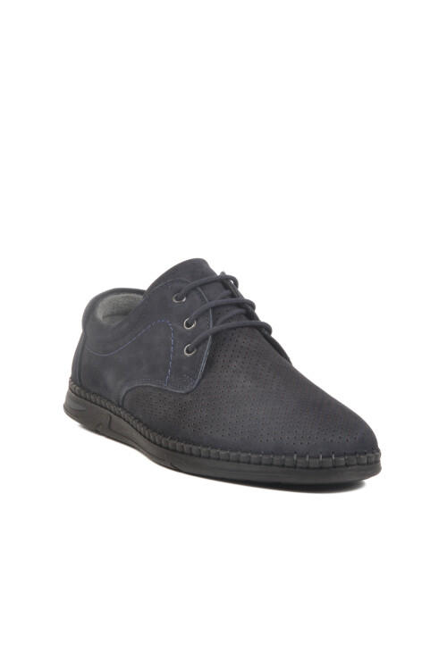 Navy Blue Nubuck Genuine Leather Mens Casual Shoes Lion M
