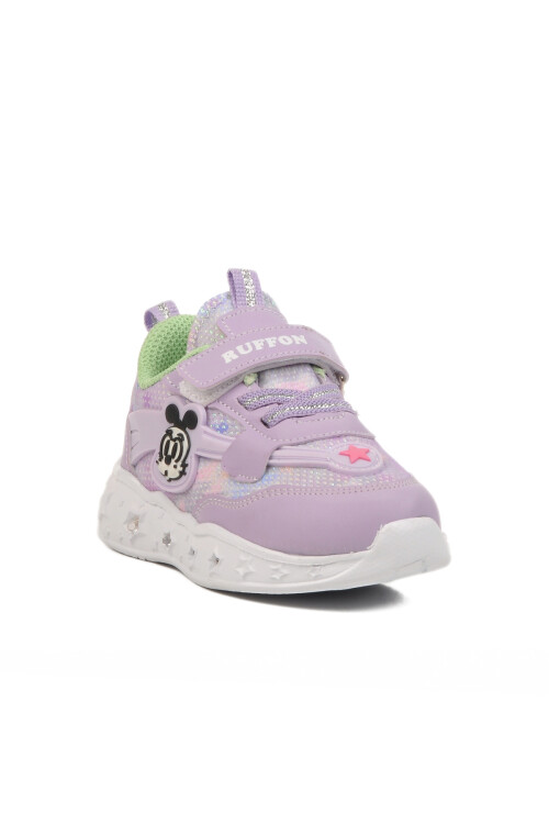 Lilac White Velcro Lightweight Girls Sneakers Ruffon B