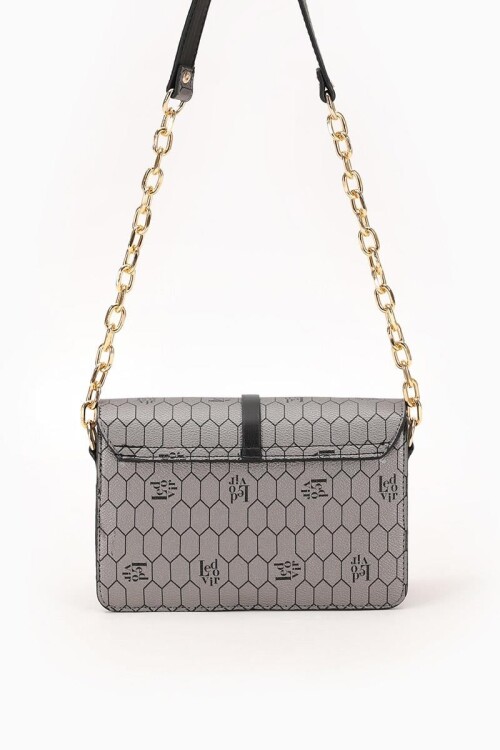 حقيبة كتف بلاتينية مطبوعة بنقشة قرص العسل 930088