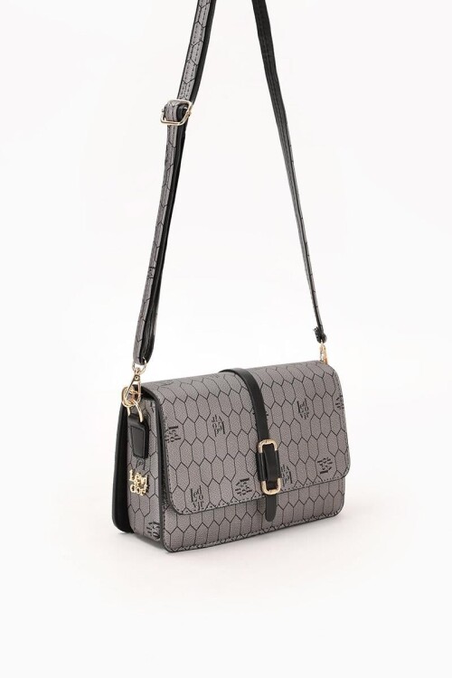 حقيبة كتف بلاتينية مطبوعة بنقشة قرص العسل 930088