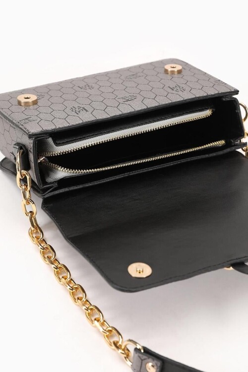 حقيبة كتف بلاتينية مطبوعة بنقشة قرص العسل 930088