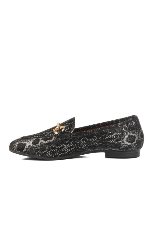 Black Patterned Thin Sole Lightweight Womens Ballerinas B-22 Z