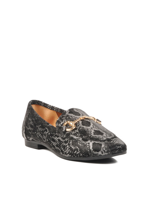 Black Patterned Thin Sole Lightweight Womens Ballerinas B-22 Z