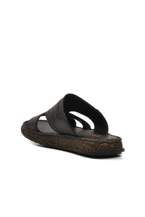 Black Genuine Leather Mens Slippers 2045 M