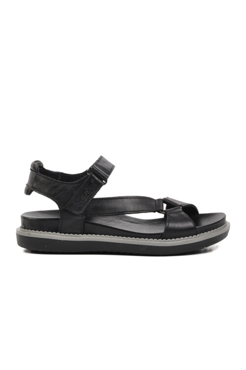 Siyah Hakiki Deri Kadın Düz Sandalet 202064Y Z