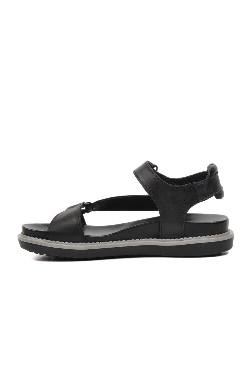 Siyah Hakiki Deri Kadın Düz Sandalet 202064Y Z