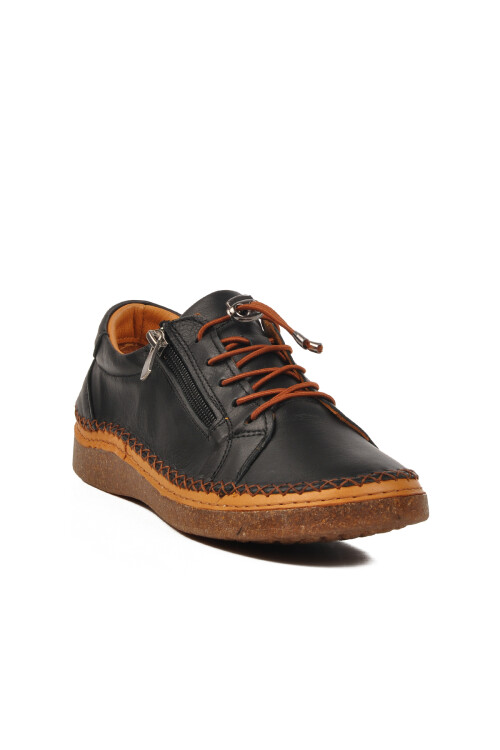 Black Genuine Leather Anatomic Womens Casual Shoes AY8207 Z