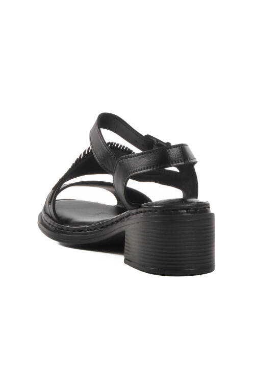 Black Genuine Leather Womens Heeled Sandals 25020310Y Z