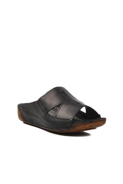 Black Genuine Leather Womens Slippers 012 Z