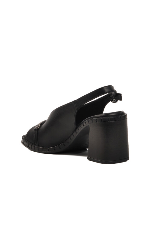 Black Genuine Leather Womens Heeled Sandals 2511902Y Z