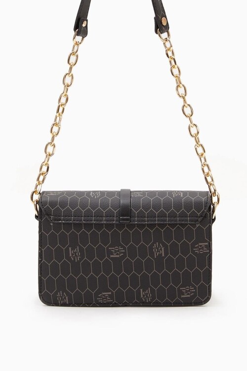 حقيبة كتف مطبوعة بنقشة قرص العسل باللون الأسود 930088