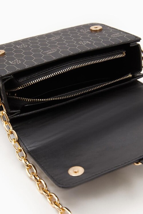 حقيبة كتف مطبوعة بنقشة قرص العسل باللون الأسود 930088