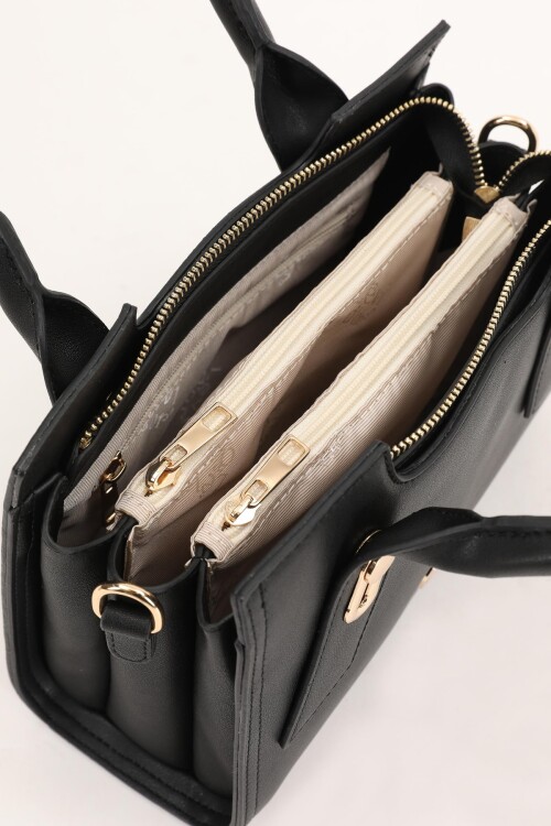 حقيبة يد وحقيبة كتف متعددة الأقسام باللون الأسود 930175