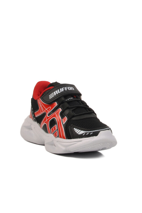 حذاء رياضي خفيف الوزن للأطفال من الجنسين بشريط فيلكرو باللونين الأسود والأحمر، لون رافون F