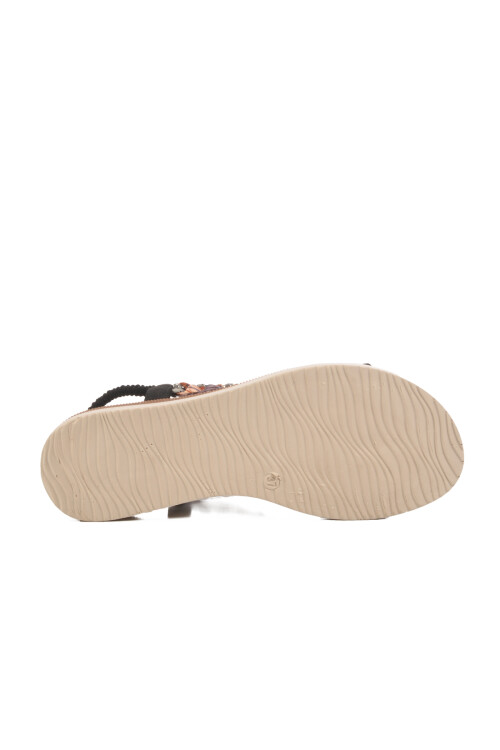 Black Embroidered Lightweight Thin Sole Womens Sandals 358131 Z