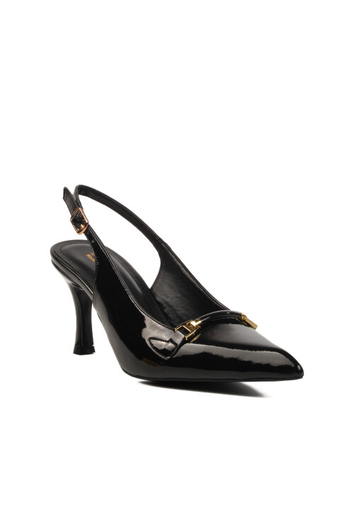 Black Patent Leather Thin Heeled Womens Evening Shoes 658224 Z