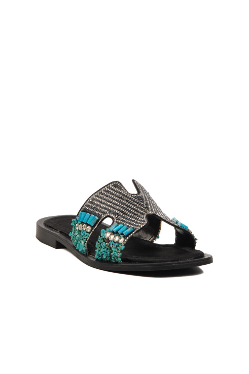 AyakmodBlack Stone Embroidered Thin Sole Lightweight Women's Slippers 246048 Z