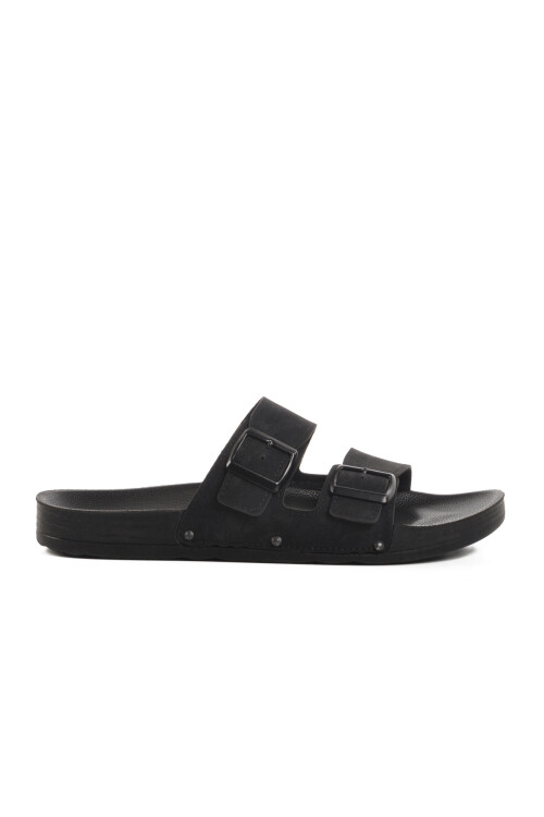 Siyah Çift Bantlı Hafif Deri Erkek Terlik PC-7038 M