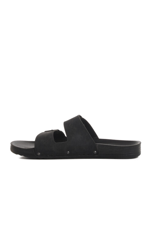 Siyah Çift Bantlı Hafif Deri Erkek Terlik PC-7038 M